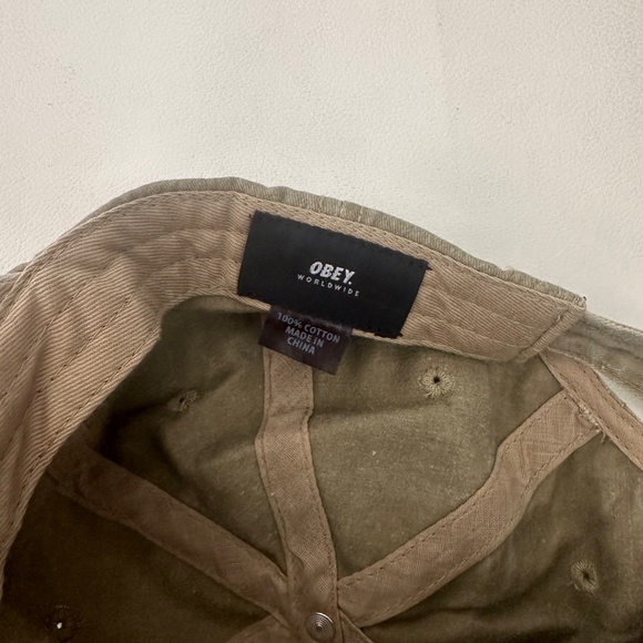 New OBEY Logo Brown Embroidered Adjustable Baseball Hat Cap One Size - Picture 6 of 7